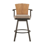 Luna 26 Inch Outdoor Swivel Counter Stool Chair, Rustic Teak Wood, Brown