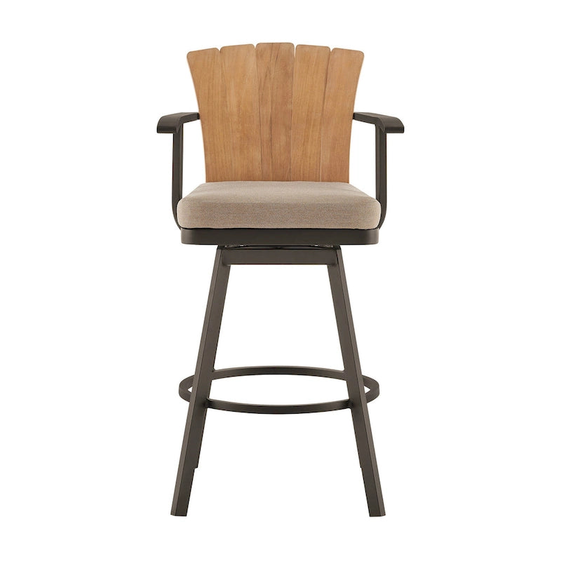 Luna 26 Inch Outdoor Swivel Counter Stool Chair, Rustic Teak Wood, Brown