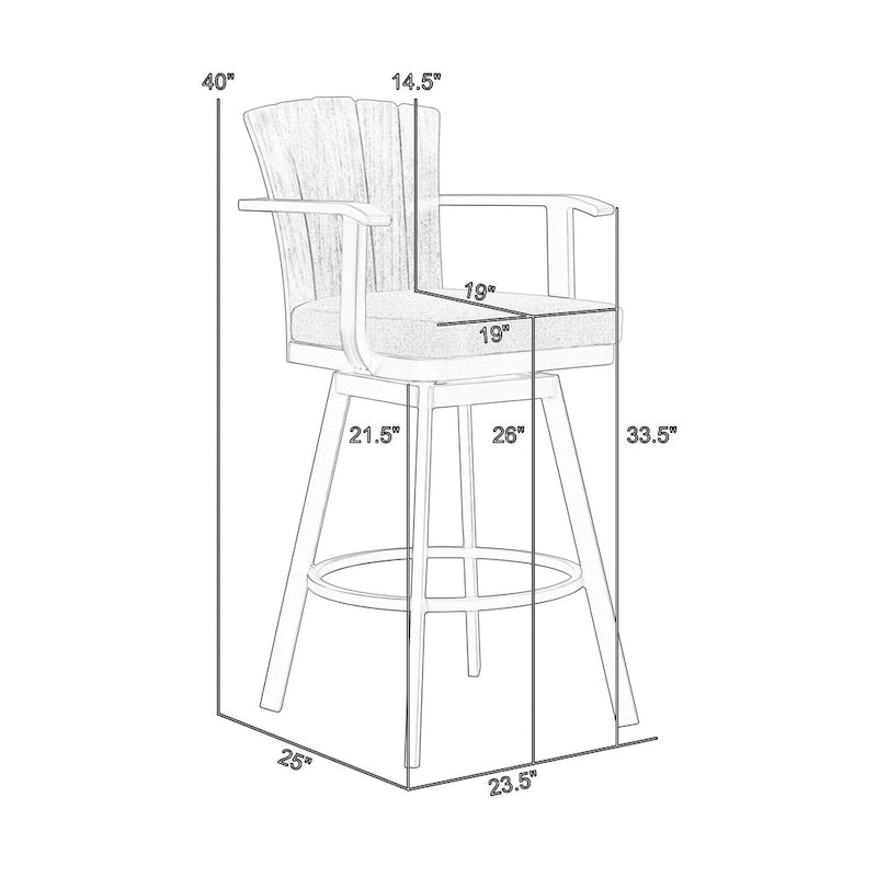 Luna 26 Inch Outdoor Swivel Counter Stool Chair, Rustic Teak Wood, Brown