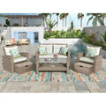 4 Pcs Patio Furniture Set, All Weather Outdoor Conversation Set, Wicker Sectional Sofa with Ottoman and Cushions