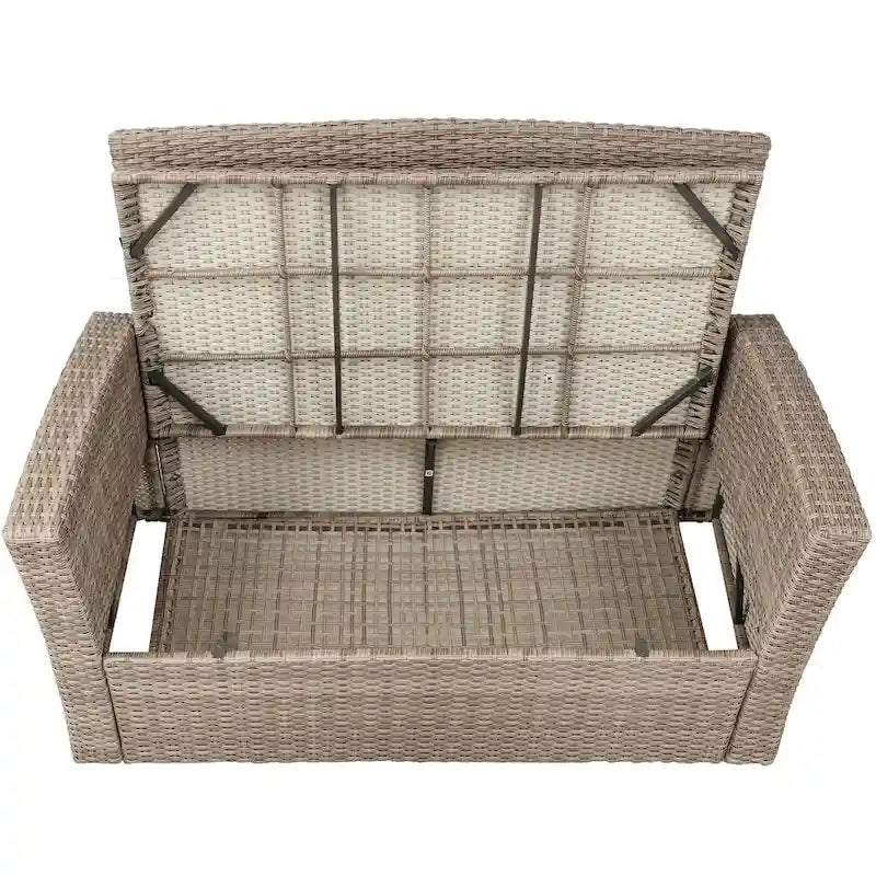 4 Pcs Patio Furniture Set, All Weather Outdoor Conversation Set, Wicker Sectional Sofa with Ottoman and Cushions