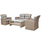 4 Pcs Patio Furniture Set, All Weather Outdoor Conversation Set, Wicker Sectional Sofa with Ottoman and Cushions