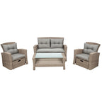 4 Pcs Patio Furniture Set, All Weather Outdoor Conversation Set, Wicker Sectional Sofa with Ottoman and Cushions