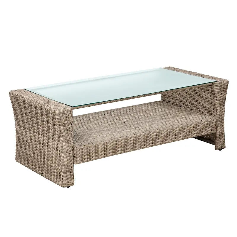 4 Pcs Patio Furniture Set, All Weather Outdoor Conversation Set, Wicker Sectional Sofa with Ottoman and Cushions
