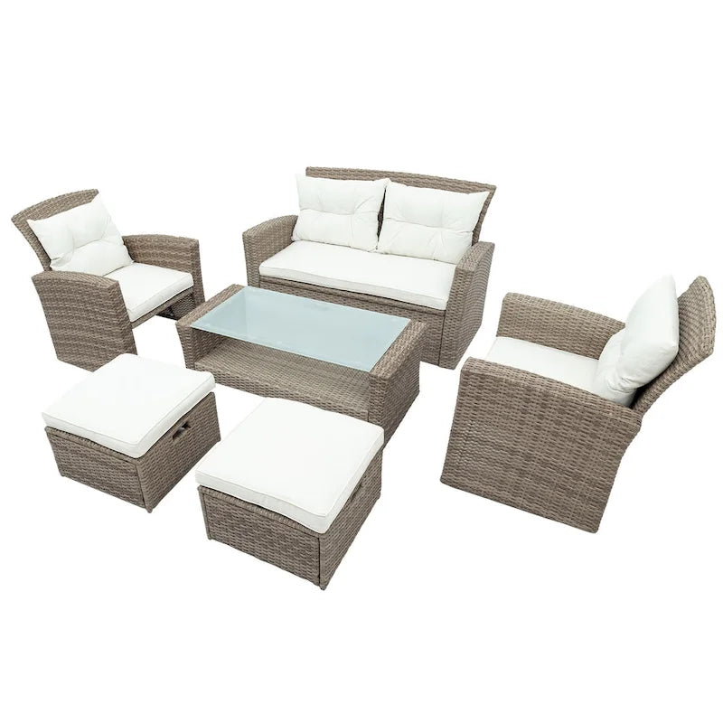4 Pcs Patio Furniture Set, All Weather Outdoor Conversation Set, Wicker Sectional Sofa with Ottoman and Cushions