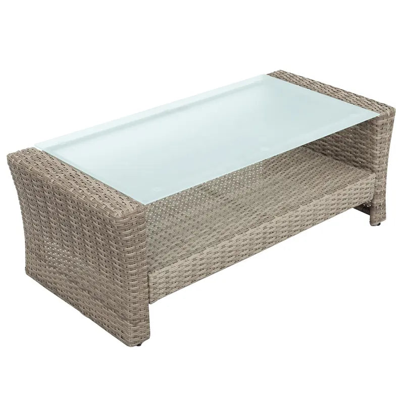4 Pcs Patio Furniture Set, All Weather Outdoor Conversation Set, Wicker Sectional Sofa with Ottoman and Cushions