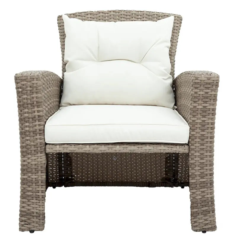 4 Pcs Patio Furniture Set, All Weather Outdoor Conversation Set, Wicker Sectional Sofa with Ottoman and Cushions