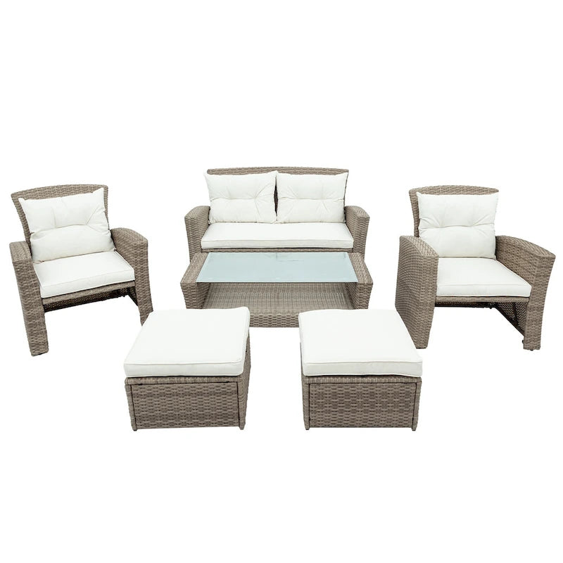 4 Pcs Patio Furniture Set, All Weather Outdoor Conversation Set, Wicker Sectional Sofa with Ottoman and Cushions