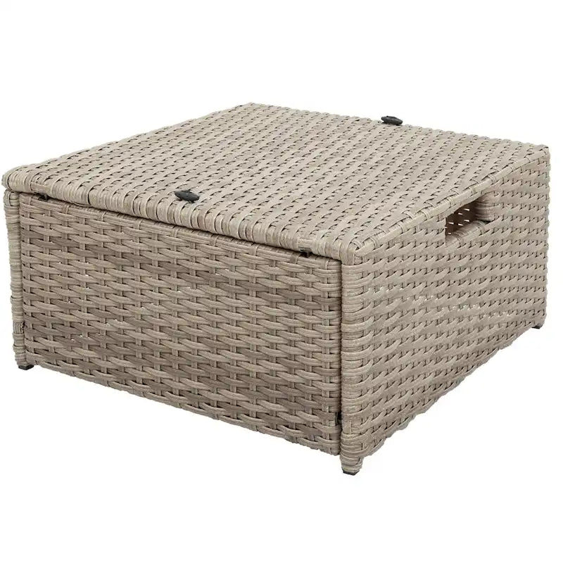 4 Pcs Patio Furniture Set, All Weather Outdoor Conversation Set, Wicker Sectional Sofa with Ottoman and Cushions