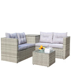 4 Pcs Patio Furniture Set, All Weather Outdoor Conversation Set, Wicker Rattan Sectional Sofa Set with Storage Box and Table