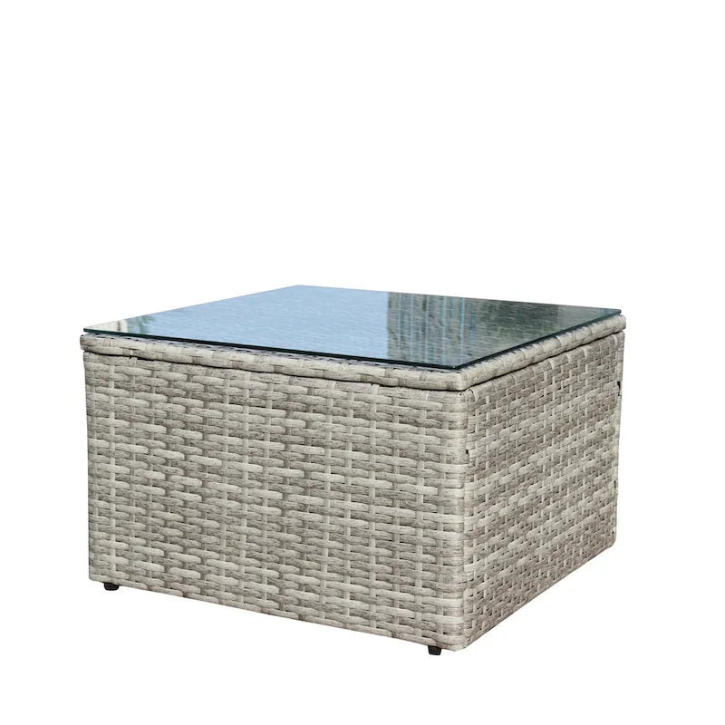 4 Pcs Patio Furniture Set, All Weather Outdoor Conversation Set, Wicker Rattan Sectional Sofa Set with Storage Box and Table