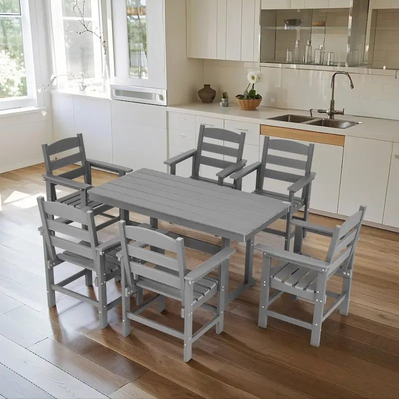 Outdoor Dining Table Set 7-Piece, All Weather Patio Dining Set with 6 Chairs, Outdoor Garden Table and Chairs Set