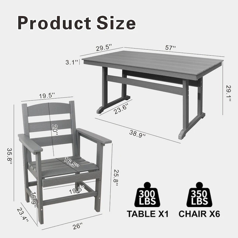 Outdoor Dining Table Set 7-Piece, All Weather Patio Dining Set with 6 Chairs, Outdoor Garden Table and Chairs Set