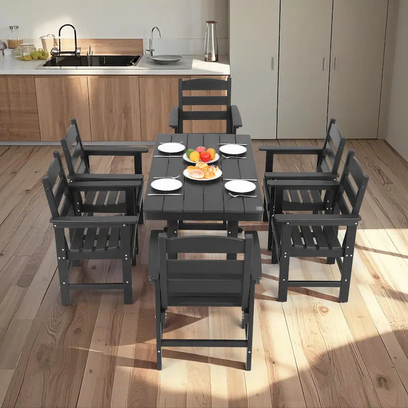 Outdoor Dining Table Set 7-Piece, All Weather Patio Dining Set with 6 Chairs, Outdoor Garden Table and Chairs Set