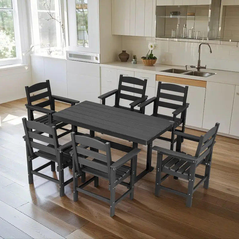 Outdoor Dining Table Set 7-Piece, All Weather Patio Dining Set with 6 Chairs, Outdoor Garden Table and Chairs Set