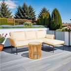 3 Piece Patio Sectional L-Shaped Sofa Set, Outdoor Wicker Conversation Furniture Set with Thick Cushion and Coffee Table