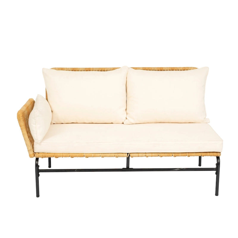 3 Piece Patio Sectional L-Shaped Sofa Set, Outdoor Wicker Conversation Furniture Set with Thick Cushion and Coffee Table