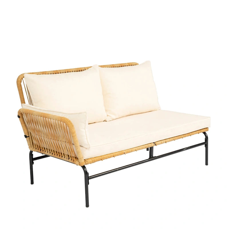 3 Piece Patio Sectional L-Shaped Sofa Set, Outdoor Wicker Conversation Furniture Set with Thick Cushion and Coffee Table