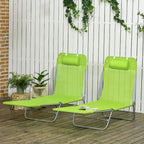 Outsunny 2 Piece Folding Chaise Lounge Chairs with 6-Position Reclining Back, Mesh Seat, Headrest for Beach, Yard, Patio