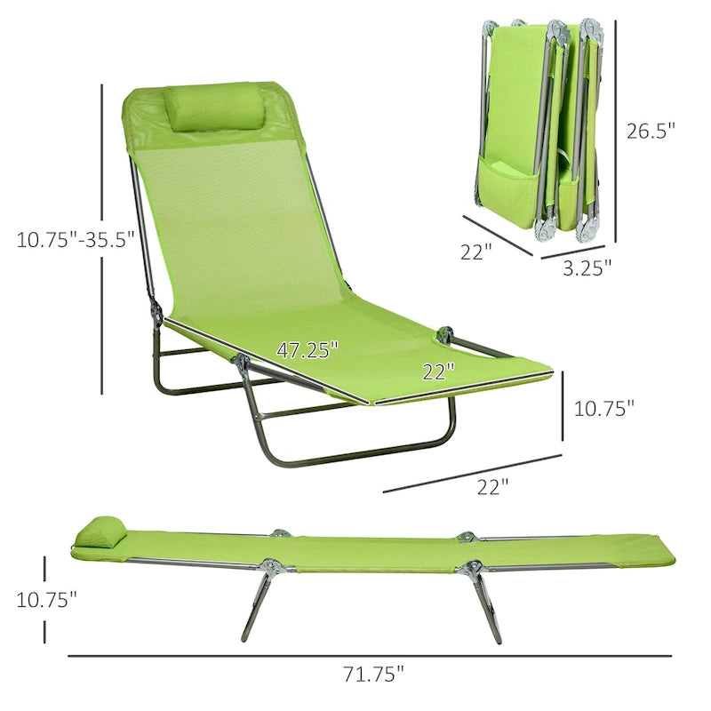 Outsunny 2 Piece Folding Chaise Lounge Chairs with 6-Position Reclining Back, Mesh Seat, Headrest for Beach, Yard, Patio