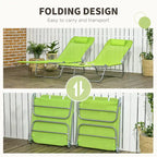 Outsunny 2 Piece Folding Chaise Lounge Chairs with 6-Position Reclining Back, Mesh Seat, Headrest for Beach, Yard, Patio