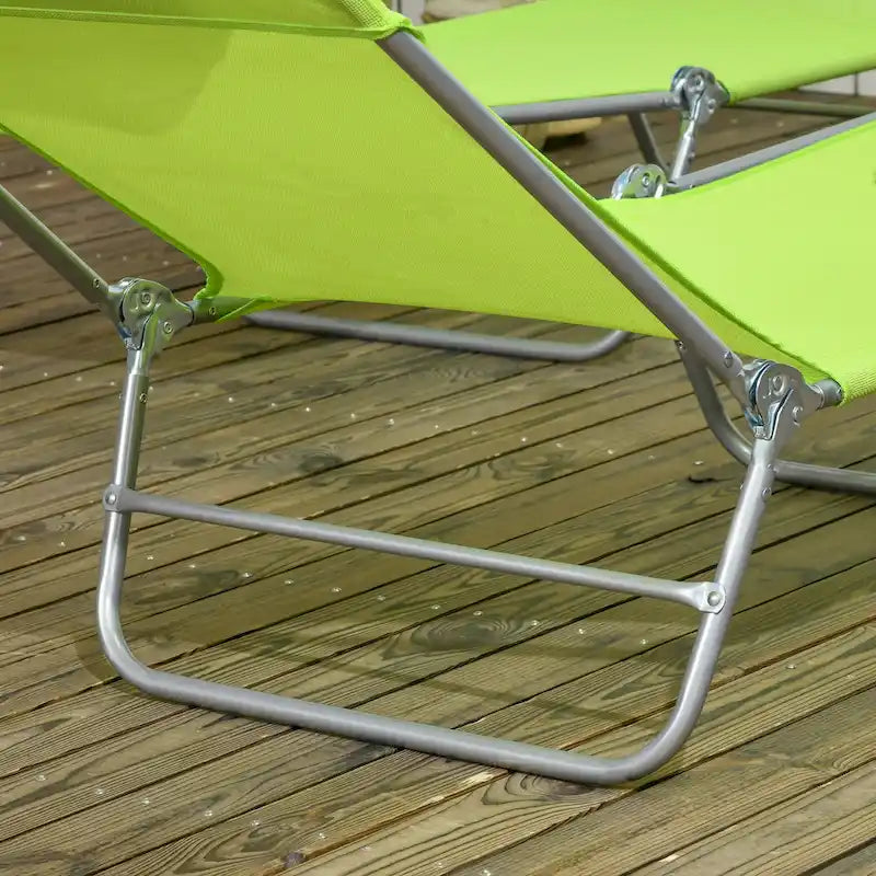 Outsunny 2 Piece Folding Chaise Lounge Chairs with 6-Position Reclining Back, Mesh Seat, Headrest for Beach, Yard, Patio