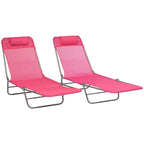 Outsunny 2 Piece Folding Chaise Lounge Chairs with 6-Position Reclining Back, Mesh Seat, Headrest for Beach, Yard, Patio
