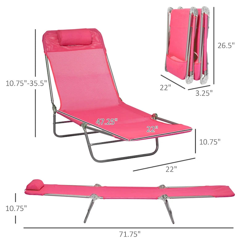 Outsunny 2 Piece Folding Chaise Lounge Chairs with 6-Position Reclining Back, Mesh Seat, Headrest for Beach, Yard, Patio