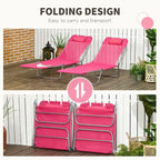 Outsunny 2 Piece Folding Chaise Lounge Chairs with 6-Position Reclining Back, Mesh Seat, Headrest for Beach, Yard, Patio