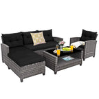 Gymax Set of 4 Rattan Furniture Set Sofa Ottoman Cushion Garden Deck