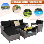 Gymax Set of 4 Rattan Furniture Set Sofa Ottoman Cushion Garden Deck