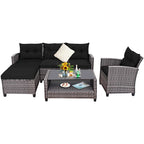 Gymax Set of 4 Rattan Furniture Set Sofa Ottoman Cushion Garden Deck