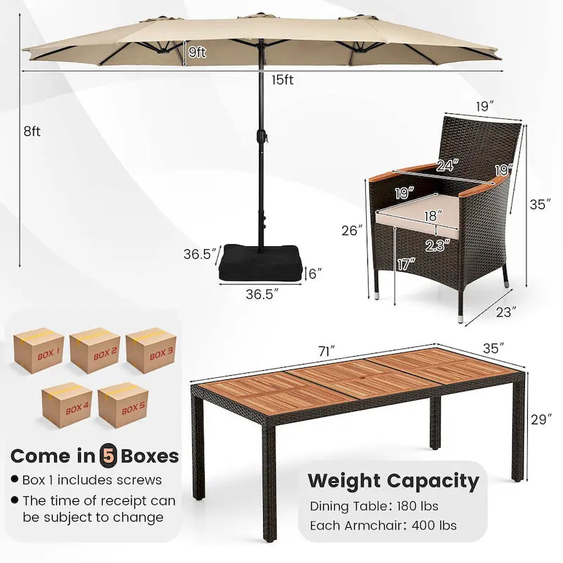 Gymax 9 Piece Patio Wicker Dining Set w/ Double-Sided Patio Beige