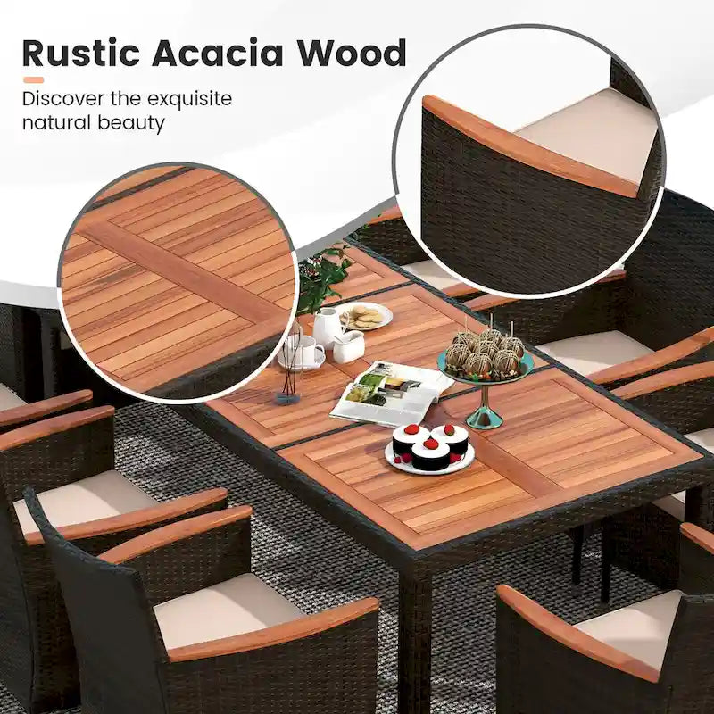 Gymax 9 Piece Patio Wicker Dining Set w/ Double-Sided Patio Beige