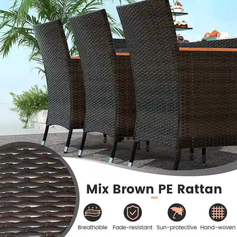 Gymax 9 Piece Patio Wicker Dining Set w/ Double-Sided Patio Beige
