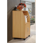 Hodedah Wooden Mini Wheeled Microwave Island Cart with Cabinet Storage, Beech - 33.07
