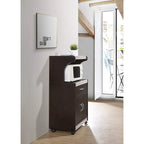 Hodedah Wheeled Microwave Cart w Drawer and Cabinet Storage, Brown/Gry - 60