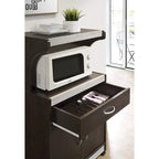 Hodedah Wheeled Microwave Cart w Drawer and Cabinet Storage, Brown/Gry - 60