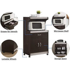 Hodedah Wheeled Microwave Cart w Drawer and Cabinet Storage, Brown/Gry - 60
