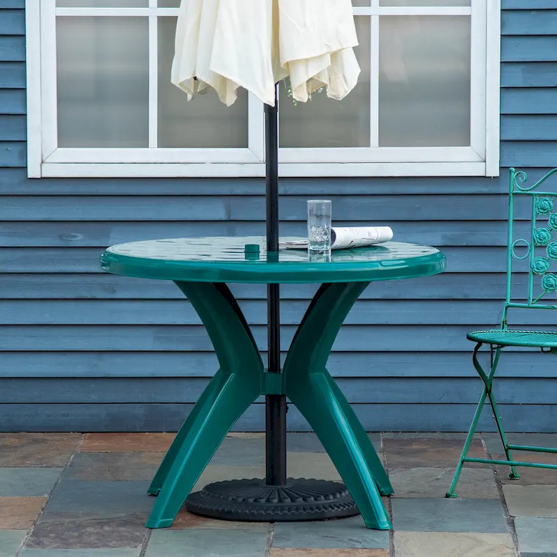 36.25 Dia Round Plastic Patio Table with Umbrella Hole, Outdoor Bistro Dining Table, for Bar, Garden