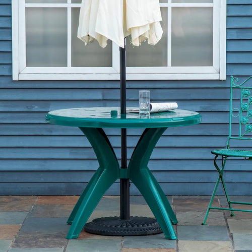 36.25 Dia Round Plastic Patio Table with Umbrella Hole, Outdoor Bistro Dining Table, for Bar, Garden