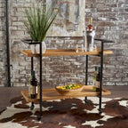 Rolling Bar Cart with Wood Look Shelving, Handle & Lockable Casters - Industrial Style Mobile Serving Cart with Wine Storage