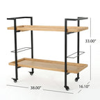 Rolling Bar Cart with Wood Look Shelving, Handle & Lockable Casters - Industrial Style Mobile Serving Cart with Wine Storage