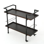 Rolling Bar Cart with Wood Look Shelving, Handle & Lockable Casters - Industrial Style Mobile Serving Cart with Wine Storage