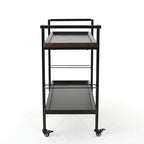 Rolling Bar Cart with Wood Look Shelving, Handle & Lockable Casters - Industrial Style Mobile Serving Cart with Wine Storage