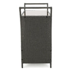 Outdoor Rattan Bar Cart with Removable Ice Bucket, Tempered Glass Top & Wheels, Mobile Beverage Serving Cart with Aluminum Frame