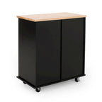 Modern Kitchen Cart with Rubberwood Top, Cabinet Storage, Two Drawers, Three Open Shelves and Lockable Rolling Casters