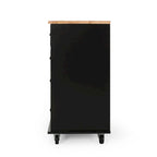 Modern Kitchen Cart with Rubberwood Top, Cabinet Storage, Two Drawers, Three Open Shelves and Lockable Rolling Casters