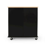 Modern Kitchen Cart with Rubberwood Top, Cabinet Storage, Two Drawers, Three Open Shelves and Lockable Rolling Casters