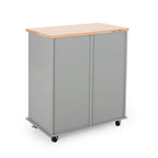 Modern Kitchen Cart with Rubberwood Top, Cabinet Storage, Two Drawers, Three Open Shelves and Lockable Rolling Casters
